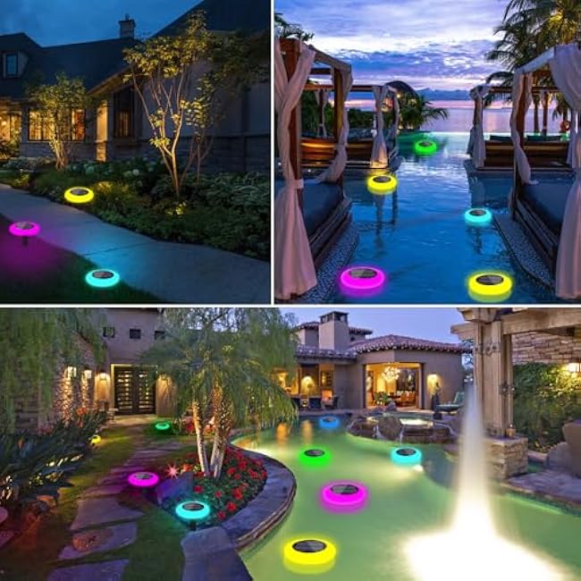 Solar Pathway Lights Outdoor, 6 Pack 7 Color Changing with Remote Control, Dusk to Dawn Solar Powered Waterproof LED Ground Lighting for House Outside Lawn Garden Yard Patio