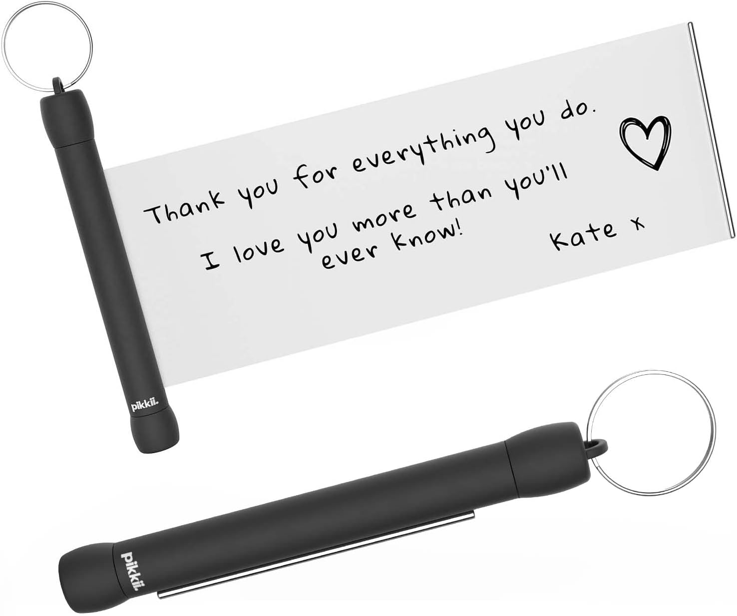 Pikkii Secret Message Scroll Keyring | Personalised Keyring Kit | Custom Retractable Keychain | Gift Box Included, Black