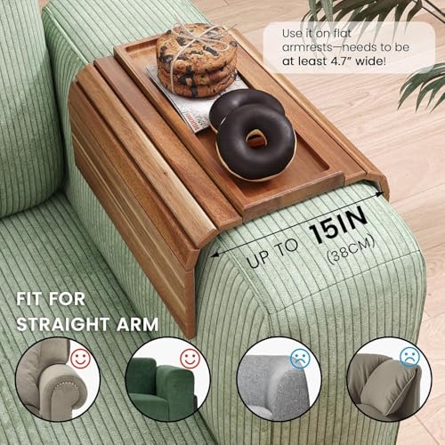 Image of Sofa Armrest Tray Table | Flexible Wooden Couch Arm Tray for Snacks, Drinks, Cup, Remote and Dining Matt | Sofa Side Cover | Bed Table | Food Safe Oil Finish