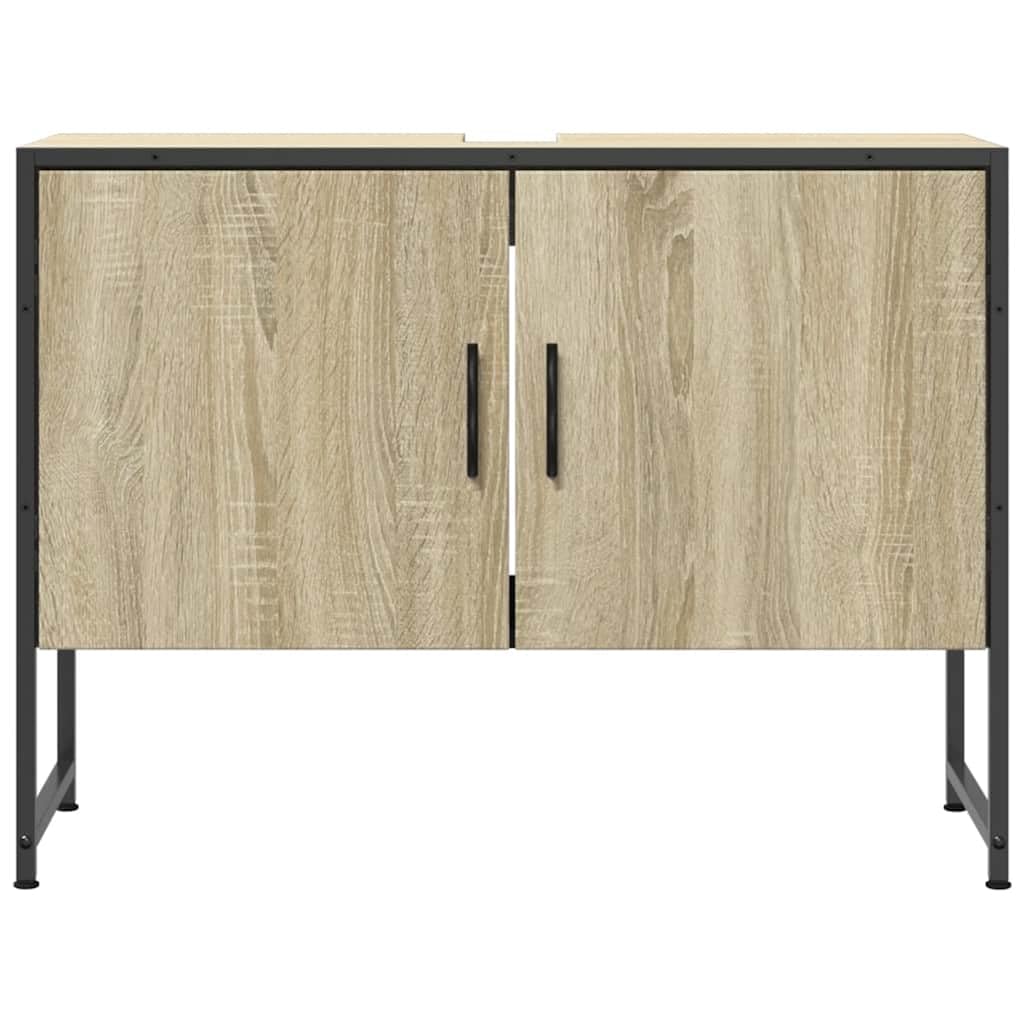 Szafka pod umywalkę, dąb Sonoma, 80 x 33 x 60 cm, materiał drewnopochodny z miejscem do przechowywania i otworem na syfon, meble łazienkowe, szafka do przechowywania, organizer dla gości WC i