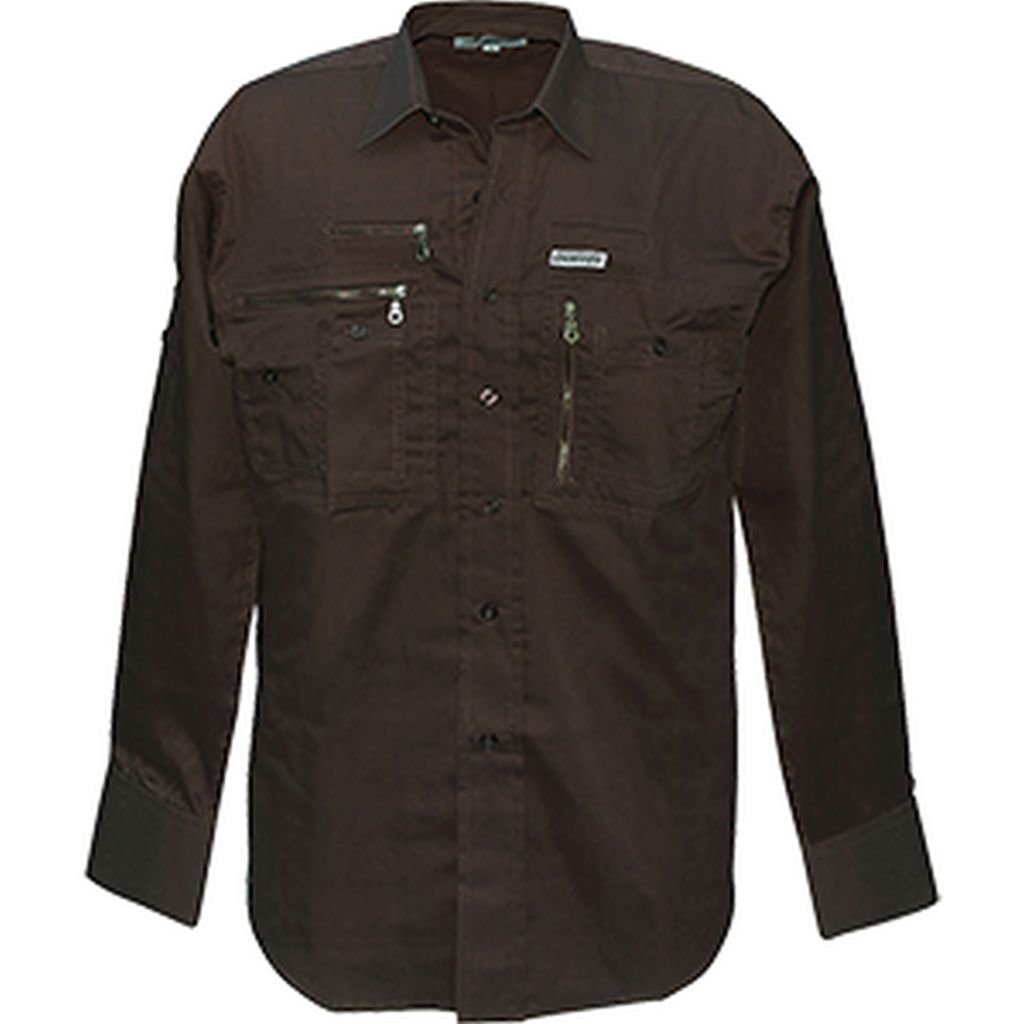 Commando Industries CI - Camicia da viaggio a maniche lunghe con molte tasche, disponibile in diversi modelli marrone M