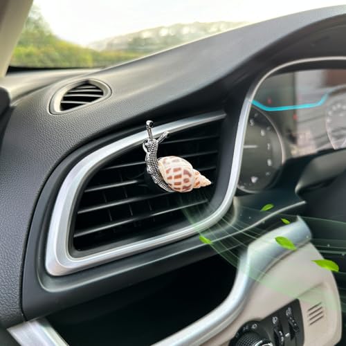 Image of ORIESSE Snail Air Vent Clip Natural Conch Shell Made Car Air Freshener Outlet Clip Cute Animal Car Accessories for Women Refillable Car Diffusers Clips (White Yellow)