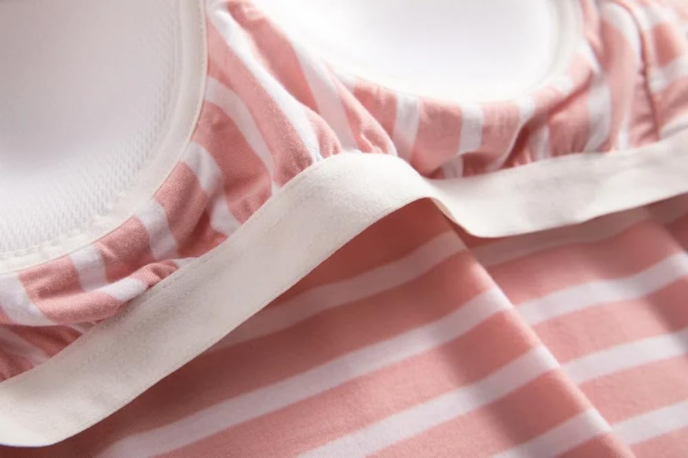 Camisón Para Mujer - Ropa De Dormir Holgada De Talla Grande Para Mujer, Vestido De Dormir A Rayas De Verano Para Mujer, Vestidos De Dormir Con Almohadilla En El Pecho De Manga Corta, Camisones De