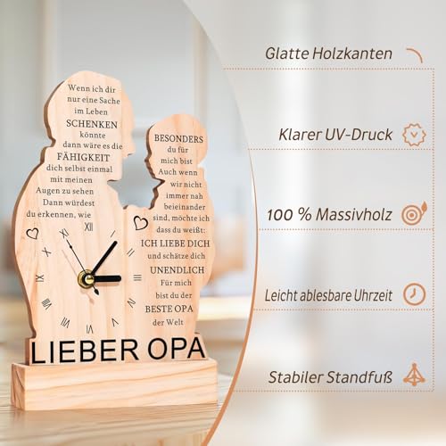 CheriGift Geschenke für Opa zum Vatertag, Silhouette Holzuhr Geschenke, Opa Geburtstag Geschenk, Bedeutungsvolles Andenken, DIY-Uhr Geschenk zum Weihnachten, Erntedankfest