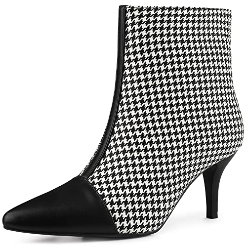 Allegra K Women's Pointed Toe Stiletto Heels Houndstooth Ankle Booties
