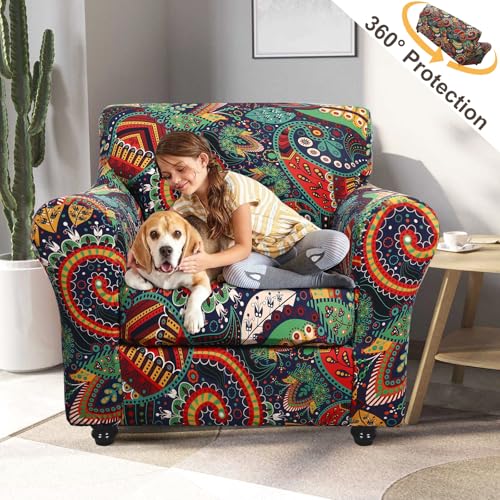 Image of SearchI Sofa Cover Couch Covers, 2 Pieces Armchair Slipcover with 1 Separate Cushion Cover Stretch Soft Furniture Protector for Living Room Couch Cover for Pets Kids(Armchair, Paisley Floral)