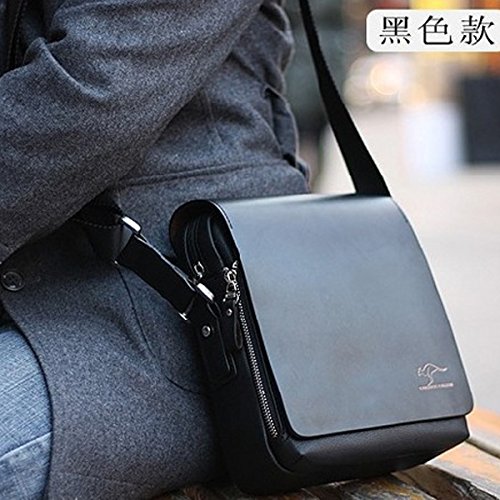 Bolsa de ombro masculina Pixnor de couro genuíno PU autêntica Kangaroo Kingdom, Black M