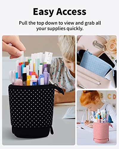 Sooez Pop Up Pencil Case, Cute Stand Up Pencil Case, Durable Pen Pouch, Telescopic Pencil Holder Case, Kawaii Standing Pencil Case, Spacious Pencil Pouch Portable Pencil Bag For School Office (Black) #TOP3