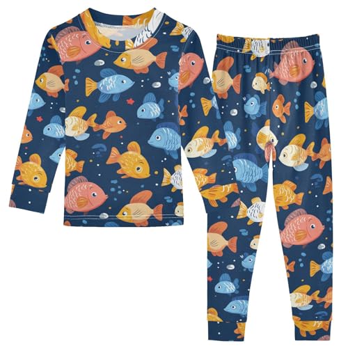 Pajama Sets Long Sleeve Cute Colorful Fish Soft Comfy Sleepwear 2 Piece PJS 3-8T