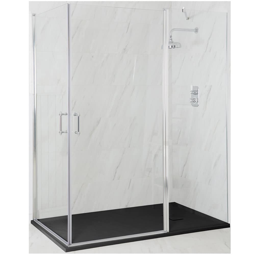 Milano Langley Chrome Corner Double Hinged Door Shower Enclosure Graphite Tray - 1700mm x 800mm