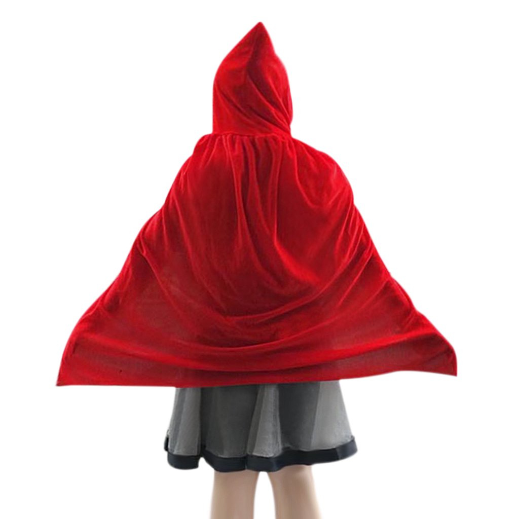 TINAYAUE Kinder-Halloween-Umhang Mit Kapuze (110cm) - Schwarz/rot, Samt, Für Hexe, Vampir & Co.