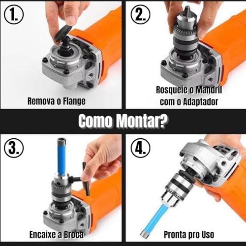 Kit Mandril com Chave + Parafuso Conector Mandril Conversor Adaptador de Rosca M14 pra 1/2Pol 20unf