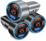 USB C Chargeur de voiture, paquet de 3 65W 4 Port Super Fast Chargeur de téléphone de voiture Accessoires 12V USB Chargeur de voiture avec adaptateur d'éclairage pour afficheur de tension iPhone 16 15 14 13 Pro, Samsung, Android