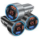 USB C Car Charger, 65W 4-Port Super Fast Charging Cigarette Lighter Adapter Multiport Dual 12V USB-A & USB-C Car Phone Charger with Battery Voltage Meter for Marine,Boat,Car Automotive,iPhone