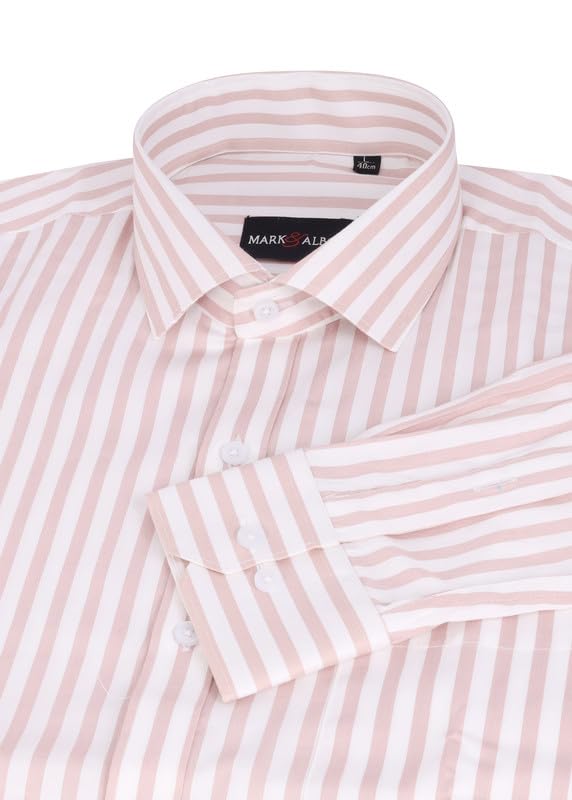 Image of MARK & ALBERT Men's Striped Full Sleeves Cotton Formal Shirt White | Stylish Shirt for Men