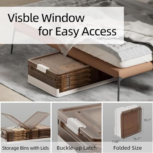 Amazon Brand – Umi 1 Pc Stackable Under Bed Storage Containers Organizer with Wheels Rolling Under Bed Storage Box Folding Plastic Storage Box Lid Clothes Shoe Blankets Toys Bedding Books - 83x40x17cm 2 51gJpOteVnL