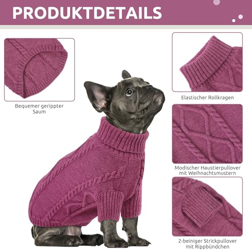 Queenmore Dackel Pullover Hundepullover Mittelgroße Hunde Wärme Hundepulli Strick Pullover Hund Strickmantel Mit Zopfmuster Hundepullover Französische Bulldogge Bulldog, Pflaume, M