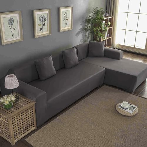 Canapé extensible housse en L angle 3 places 2 places elastique gris - 6