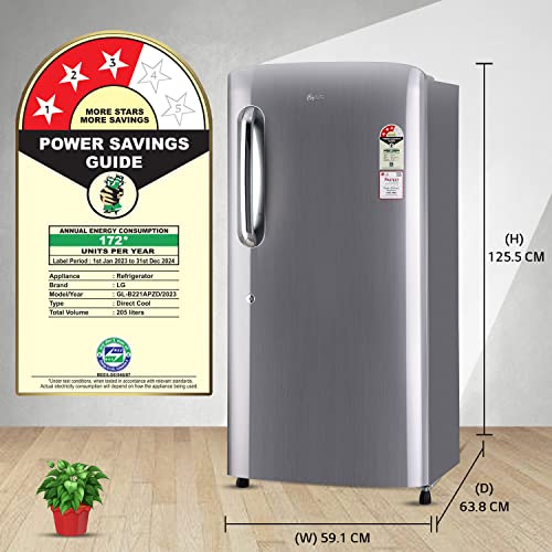 Image of LG 215 L 3 Star Direct-Cool Single Door Refrigerator Appliance (GL-B221APZD, Shiny Steel, Fast Ice Making, 2022 Model)