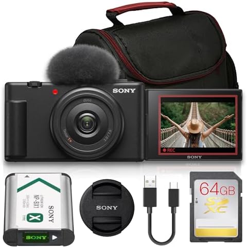 Sony ZV-1F Vlogging Camera Bundle (Black) | 20.1MP 1" Sensor, 4K Video, 20mm Wide Lens, Flip Screen & Directional Mic | Ideal for Vlogging & Content Creation (ZV1F/B) + 64GB Card + Camera Bag