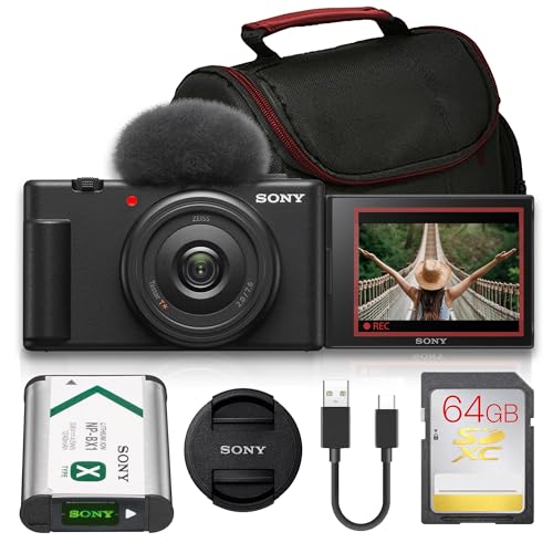 Sony ZV-1F Vlogging Camera Bundle (Black) | 20.1MP 1 Sensor 4K Video 20mm Wide Lens Flip Screen & Directional Mic | Ideal for Vlogging & Content Creation (ZV1F/B) + 64GB Card + Camera Bag