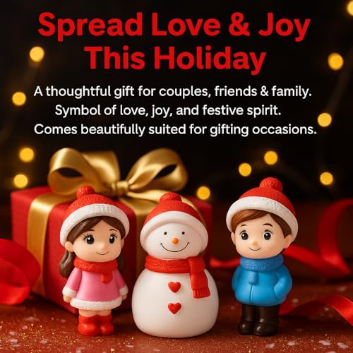 Image of VAYINATO (3 Pcs Resin Winter Couple & Snowman Miniature Figurines - Handcrafted Christmas Mini Scene Decor | Festive Tabletop, Car, or Shelf Display | Cute Valentine's Day