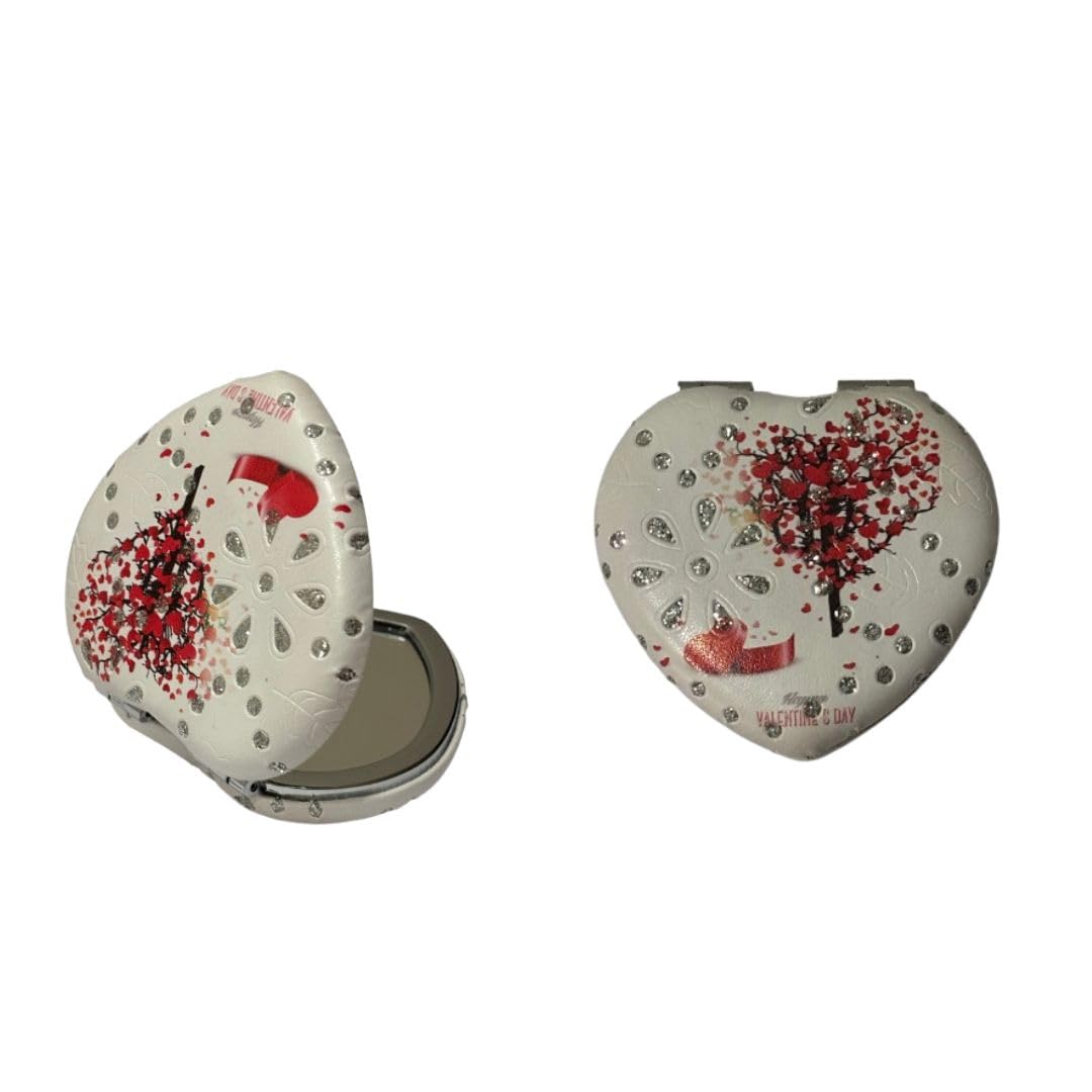 Portable Compact Heart Design Metal and Glass Mirror with Stones, 2x1 Magnification, for Makeup and Bags for Women-image-22