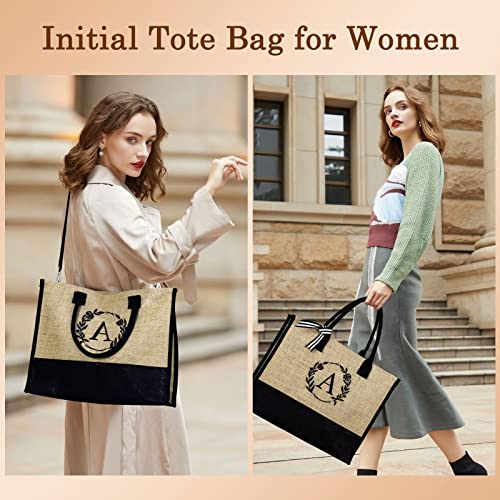 YOOLIFE-Christmas-Gifts-for-Women-Gifts-for-Women-Initial-Tote-Bag-with-Zipper-Birthday-Gifts-for-Women-Teacher-Appreciation-Gifts-M-Letter-Jute-Tote-Bag-Gifts-for-Women-Mom-Teacher-Friend-Female