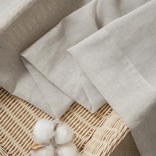 Image of FMFUNCTEX Linen Sheer Curtains for Bedroom, Grey Curtains 84 inches Long for Living Room, Gray Farmhouse French Flax Blend Window Draperies, Rod Pocket 2 Panels Set