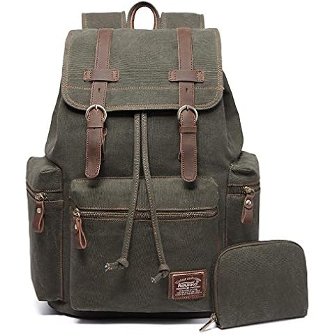 KAUKKO Vintage Casual Canvas and Leather Rucksack Backpack Cover