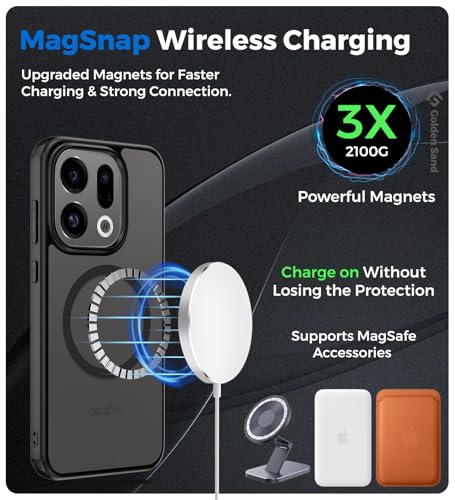 Image of Golden Sand Rugged Frosted MagSnap Back Cover Case for Oppo Find X9 5G, Oppo Find X9s 5G | Compatible with MagSafe, Strong Magnets | Semi Transparent PC Shock Proof Slim TPU Case, Space Black