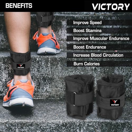 Image of VICTORY Professional Wrist /Ankle Weight Pair | Resistance Exercise | Wrist Ankle | Fitness Band | Unisex Workout Equipment | Finest-Quality Polyester Fixed (500gm Pair, Black)
