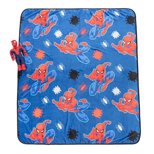 Marvel Spiderman Kuschelset Plüsch-Minikissen & Decke 130 x 150 cm – Flauschige Decke mit Kissen für Kinder, weiches Kuschelset 2-teilig