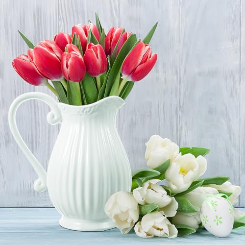 Vaguelly 4460IE145K18ZZ6J Ceramic Pitcher Vase Vintage Rustic Porcelain French Country Water Pitcher Jug Vase Milk Can Decorative Bouquet Holder White Flower Pots Dried Floral Arrangement thumb #4