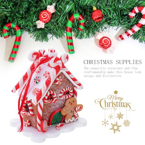 Gatuida Christmas Supplies Polymer Clay Gingerbread House Ornament Pre-Lit LED Snow Village Pendant for Table and Kindergarten Decoration Random Style - Image 5