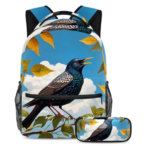 Sac à dos de jour avec trousse fille garçon motif étourneau multicolore