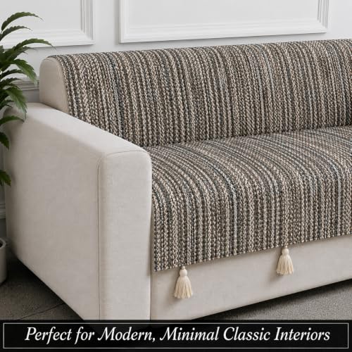 Image of STITCHNEST 'Nomad Weave Collection' 2 Seater Sofa Cover - Full Coverage| Elegant Jacquard Fabric, Decorative Tassels, Washable & Durable for Modern Living51