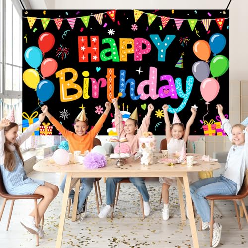 Image of Happy Birthday Banner Backdrop Decorations Flag Outdoor 71x44 Inch,Colorful Rainbow Birthday Bunting for Boys Girls Indoor Home Party Supplies,Yard Sign Photography Background