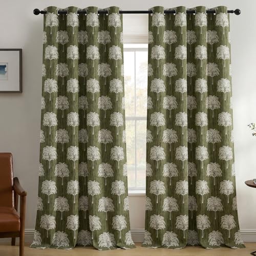Image of Fashion String Elegant Tree 150 GSM Semi Transparent Eyelet Polyester Long Door Curtains - 9 Feet, Green (Set of 2)