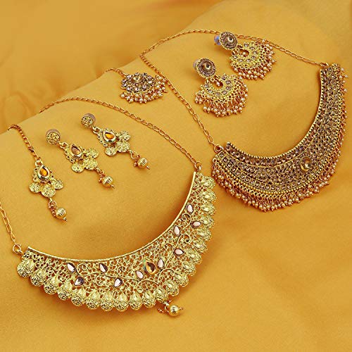 Sukkhi Trushi Traditional Gold Plated Choker Necklace Set Combo For Women - Image 3