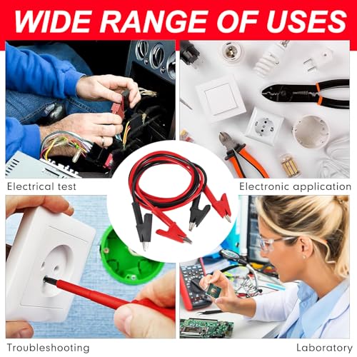 Image of DIANN 2pcs Dual-Ended Alligator Clip Test Leads 15A Test Lead Wire Cable Test Flexible Cable with Protective Jack Copper Clamps for Electrical Testing 3.3 ft /1m