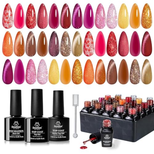 Beetles Fall Gel Nail Polish Set, Opulent Glow Collection, 20 Color Cat Eye