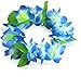 JSSHI Lush Hawaiian Headpiece,Hawaiian Flower Leis Jumbo Necklace Bracelets Headband Set with Leaf for Hawaiian Luau Party Decoration Supplies (with Green Leaves，Blue)