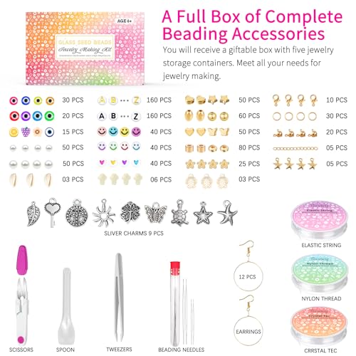 Paodey Friendship Bracelet Kit 3mm Seed Beads, 30000 Pcs 8/0 Glass Seed Beads 96 Colors Small Beads Bulk with Letter Bead Charms for Jewelry Making Girls Rings Necklaces Waist Chain DIY Craft Gift - Thumbnail 7