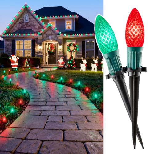 C9 Christmas Lights Outdoor, 26FT 20 LED C9 String Lights with Stakes