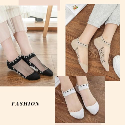 Image of Women Sheer Mesh Ankle Socks Thin Nylon Transparent Novelty Leopard Sock 5 Pack for Girls