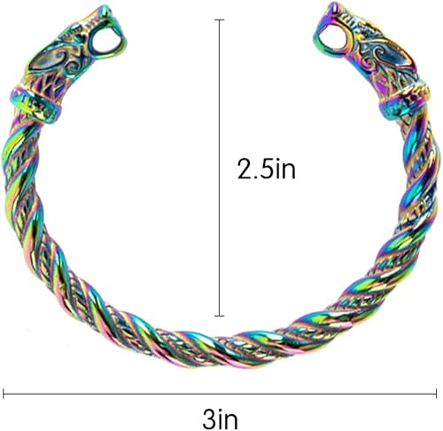 Miniatura 2 de TURTLEDOVE Fenrir - Brazalete de fenrir de acero inoxidable ajustable, escandinavo escandinavo, Acero inoxidable, Sin gemas.