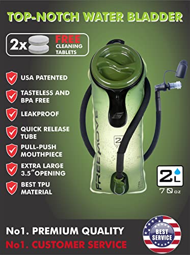 2L Hydration Bladder With Insulated Tube And 2 Cleaning Tablets > Water Bladder For Complete Hydration< Leak Proof Water Reservoir, Large Opening, Tasteless & Bpa Free Tpu Material, Quick Release Tube #TOP1