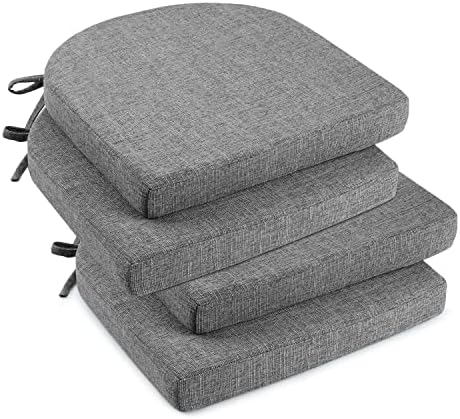 downluxe Indoor Chair Cushions for Dining Chairs, Soft and Comfortable Textured Memory Foam Kitchen Chair Pads with Ties and Non-Slip Backing, 16" x 16" x 2", Dark Grey, 4 Pack