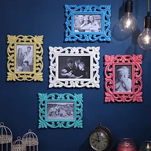 Royalzig Set of 5 – Wooden Photo Frame for Wall Decoration/Decorative Picture Frame For Living Room and Bedroom - 5 x 7 Wood Photo Frames– Blue, Pink, Yellow, White and Turquoise
